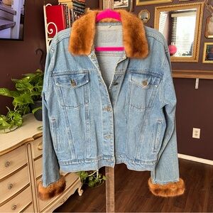 Vintage Denim Jacket Genuine Fur Size XL